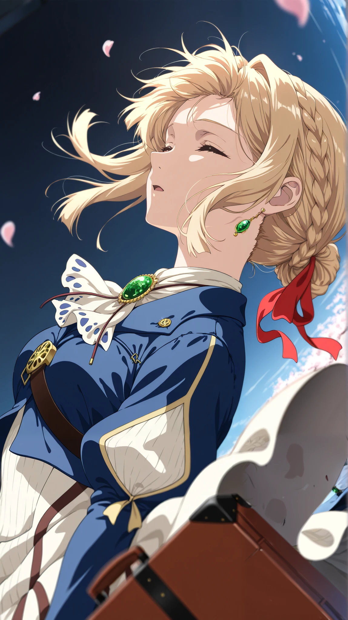 High resolution, high quality, high definition image, 8k1 girl solo.eclair Seaetto.Beautiful Anime Babe. white horse is taking the reins of, smile and look up at the horse's face