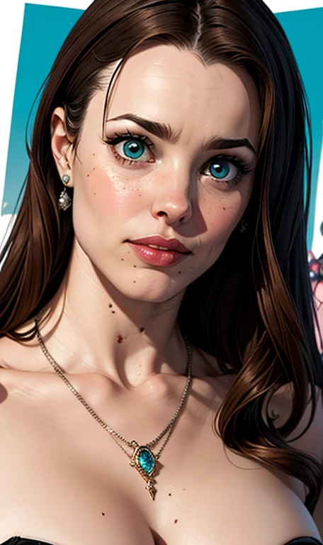 Character style illustration style Completely bare breasts showing a little fear Breast size Cartoon name: Isabella Cruz white background medium breasts freckled face Jennifer Connelly actress strong contours Physical description - long straight hair, tingidos de um marrom vibrante que contrasta com sua pele clara. - You reflect a mix of curiosity and determination. - Ela tem uma estatura alta, with a slender and agile figure, evidenciando sua agilidade e destreza. -fundo colorido Design de personagens de retrato, beautiful digital illustration, retrato de alta qualidade, Arte em quadrinhos, Corpo inteiro sensualizando ou pelada. folha de retorno. return sheet clothes of the day hellish day expression of hatred and blood on the face