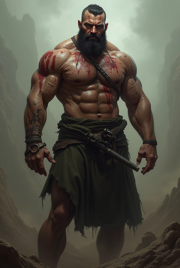 titan promised with his legs and arms chained in agony and covered in blood while the bird pecks his belly