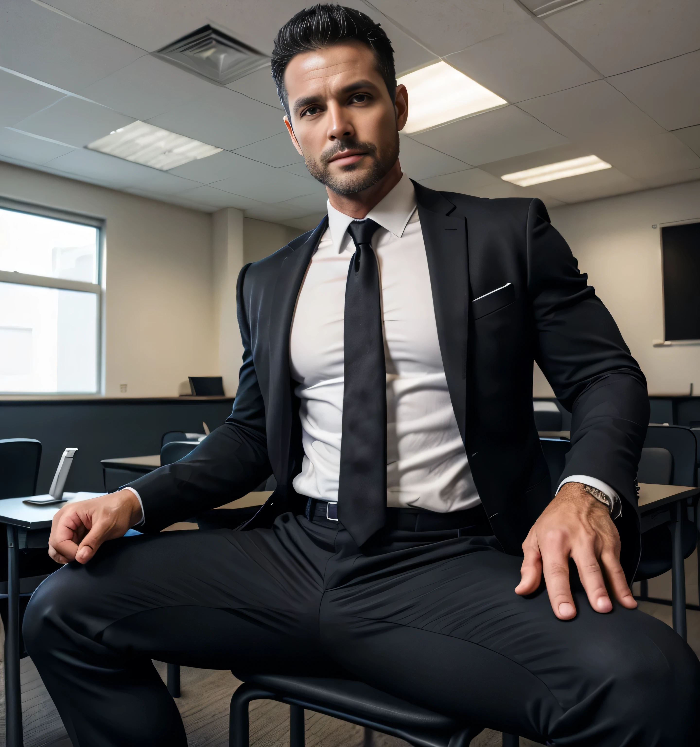 East Asian short hair dad transparent tight suit black leather shoes long legs business short black socks black stockings full body caressing big black cock masturbation hard muscle beard masculine office sexy abdominal muscles mutual fuck