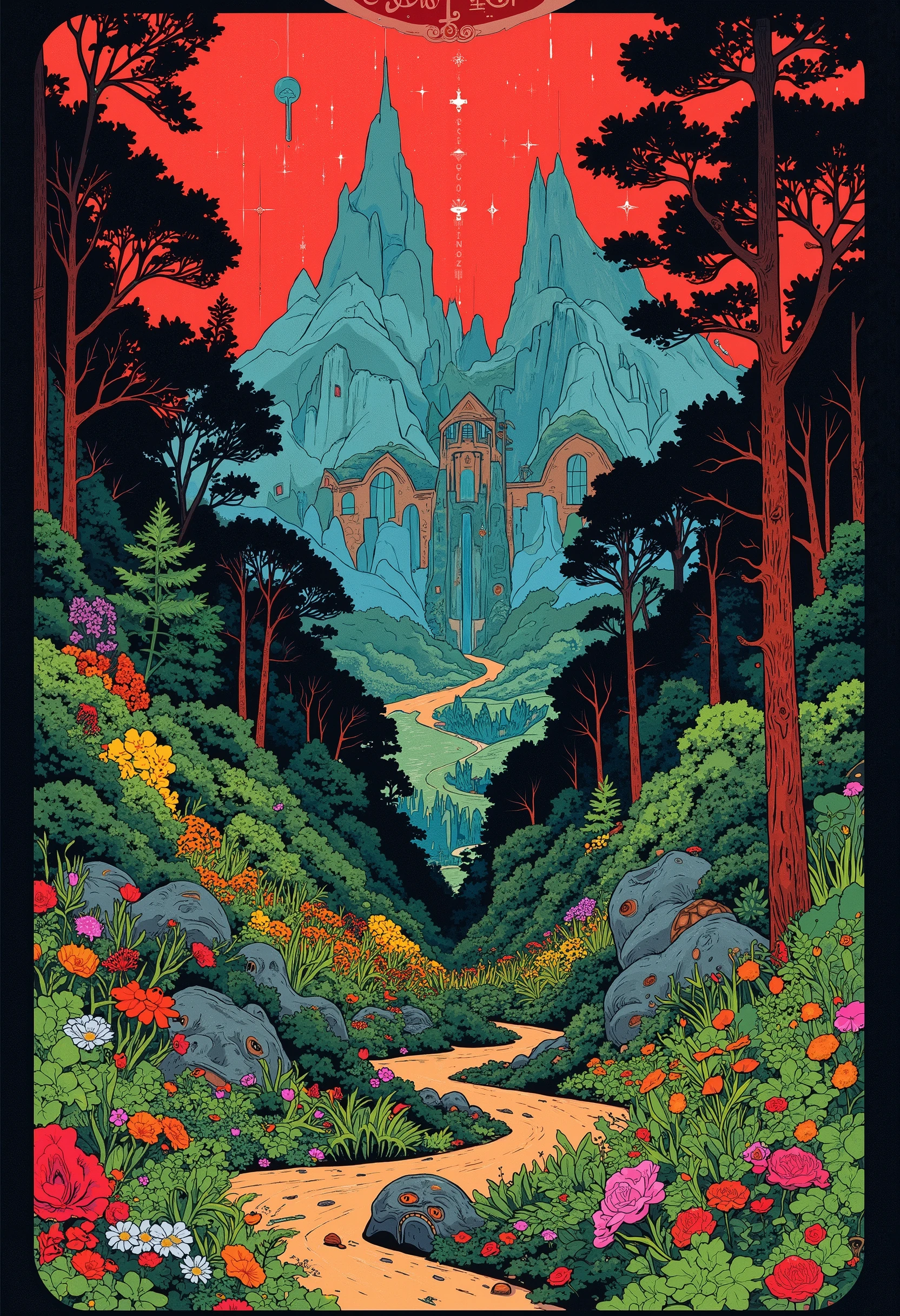 It says "Dream", A New Year's advertising poster with a dream theme, showing a barren wilderness being transformed into lush green land by trees and flowers, pop art, ultra detailed, absolutely resolution, masterpiece