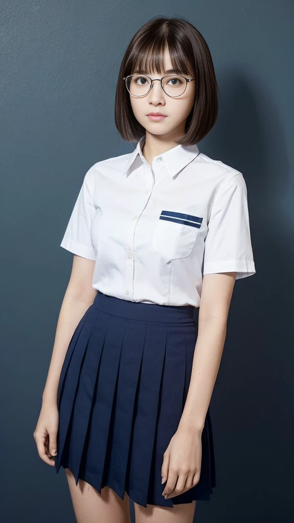 Neat and clean schoolgirl、(Schoolgirl Uniform、Loose and large shirt、Shoulders are visible、Nipple bumps、16yo girl、shirt wet、Sheer white shirt、Navy blue ribbon at the collar、School Uniform Blazer、Dark blue pleated micro mini)、Outside the field、(Slimed)、Photorealsitic、detaileds, Skin Texture, ultra-detailliert、Delicate and sexy collarbone、Super Detailed Face、Detailed lips、A detailed eye、二重まぶた、tiny chest、Smaller chest、small tit、Small、flat breast、Emphasis on the chest、Very distressed look、Very embarrassed look、Lift the hem of the skirt yourself,、Show the camera your white panties、pantyshot、The figure that seems to be able to see the panties、I can see my panties、Panties visible through the gap between the thighs、Panties visible through the gap between the legs、Panties visible from the legs、Short-cut hairstyles