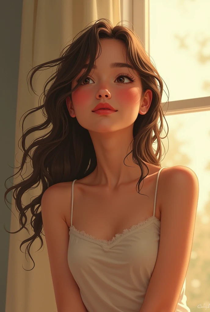 ultra realistic 8k cg, masterpiece, ((ultra detailed background, delicate pattern, intricate detail)), (highly detailed, fine detailest quality, 1girl, (photorealistic:1.4),beautiful lighting,  absurdres, RAW photo, film grain, 1girl, solo, kimberly ann possible, orange hair, green eyes, ((long hair, skimpy white top, short micro skirt)), lying down, zettai ryoiki, inside, bedroom environment, bed, sitting, window, complex detailed background, clenched fists, small breasts, showing ass, bent over, suggestive pose, panties visible,