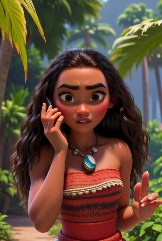 Annoyed Moana talking on the cell phone
