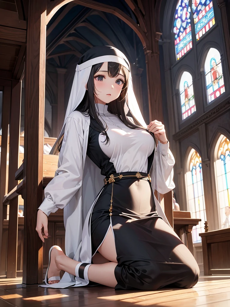 top-quality、lighting like a movie、clergy 1,revealing white panties、chies、embarrassed from、full of sweat、