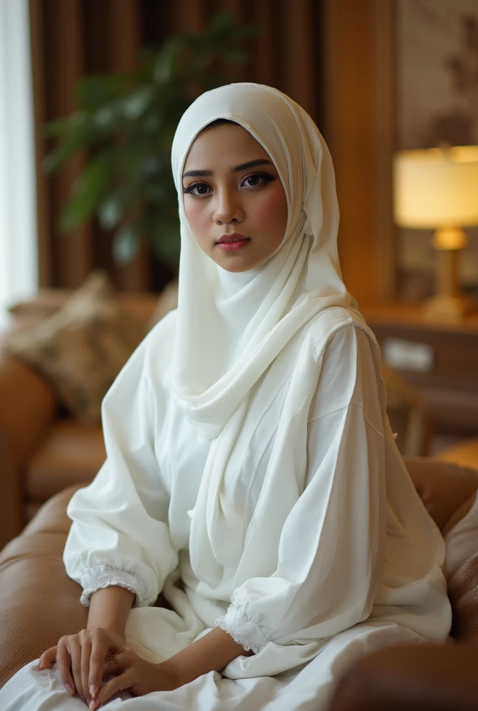 A beautiful white Asian girl wearing a hijab