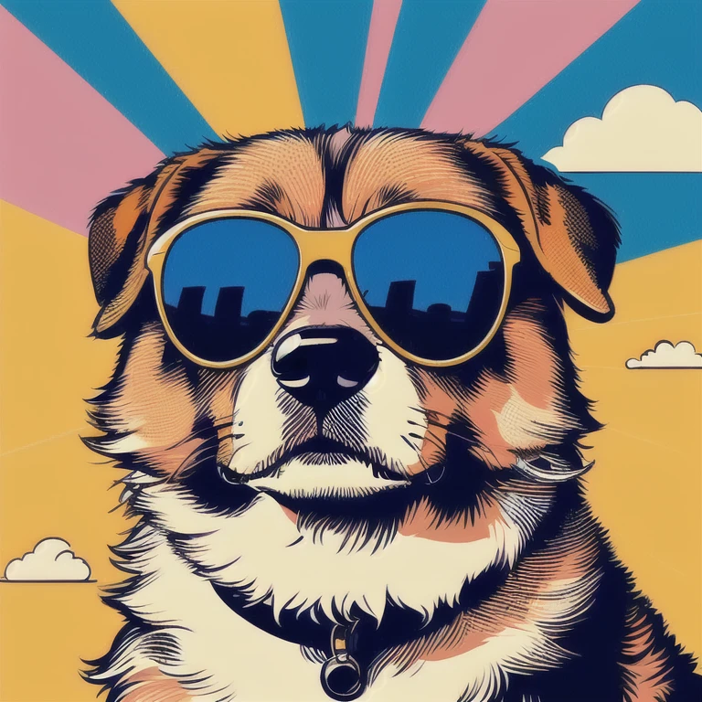  pop art ,  dog,  Sunglasses , 
