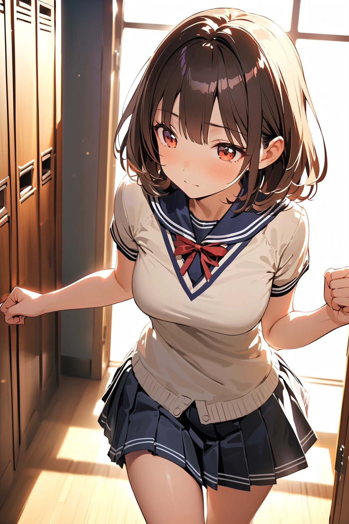 (((sexual position blowjob))),(((blowjob))),(((having fellatio))), ((( sitting girl and naked man standing))),delicate and cute girls with brown hair,((buruma style school gym wear)),(((white T-shirt and navy buruma))),(((navy buruma))),((school girls))、16years、Super8K Ultra High Definition、Delicate texture、 Medium Hair、flat chest、(())、(((school gym wear )))、,Plain clothes,spreading her legs,exposed panties,nsfw,middle breast,(((in lockerroom))),(((spreading legs open wide with knees bent,creating the shape of the letter M))),(),penis licker,(((navy buruma))),showing armpit,in lockerroom,detailed penis,view from side