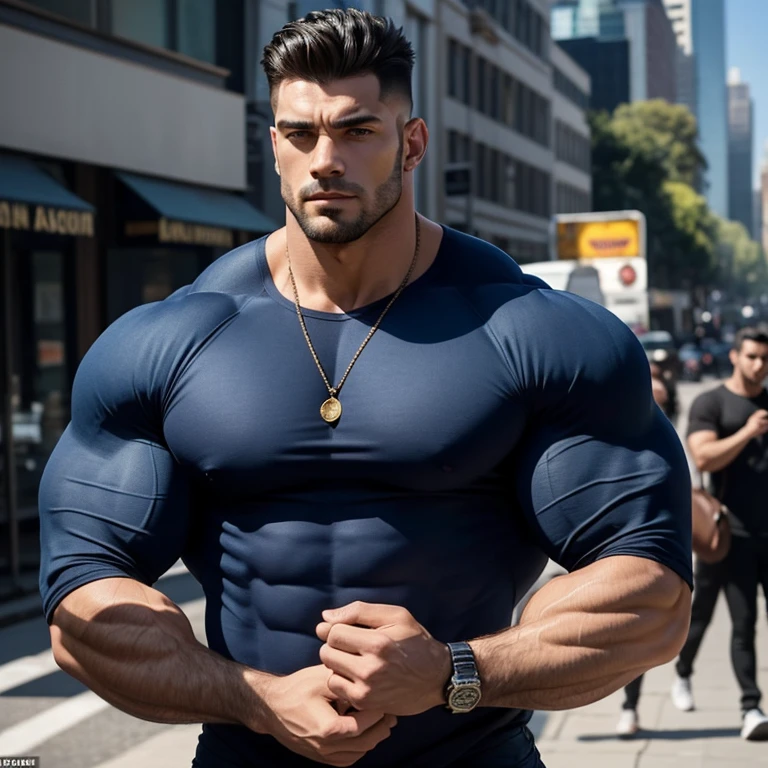 Two giant bodybuilders hugging. Smiling.