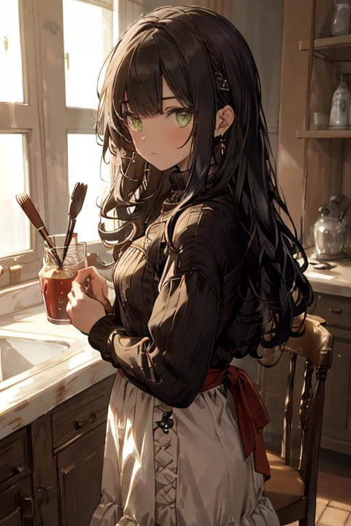 (from above:1.2),(from side:0.9),(Close-Up:0.4), masterpiece, yor, 1girl, Amazing Cleavage:1.3, thin waist, big ass, Raised sexy, medium breast: 1.3 posed cleavage:1.2、solo, looking at viewer, open mouth, have a cup of coffee,black hair, red eyes, dress, bare shoulders, jewelry, collarbone, sidelocks, hairband, earrings, indoors, off shoulder, :o, sweater, arms behind back, plant, short hair with long locks, white hairband, off-shoulder dress, sweater dress, off-shoulder sweater, red sweater, big side hair, very long side hair,is rendered in (masterpiece: 1.2, best quality), with (ultra high resolution) and an exquisite (depth of field). This masterpiece is not only visually stunning but also tells, make of cooking some cakes ,in the kitchen,open mouth smile((leather thigh high boots))(garter belt),((black hair)),blush、surprised face,