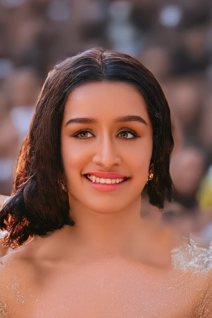 Vikay realistic flux is kissing shraddha kapoor flux on neck. Her face is turned towards sky, her eyes are closed with expression of pleasure. Her neck is streched and exposed.