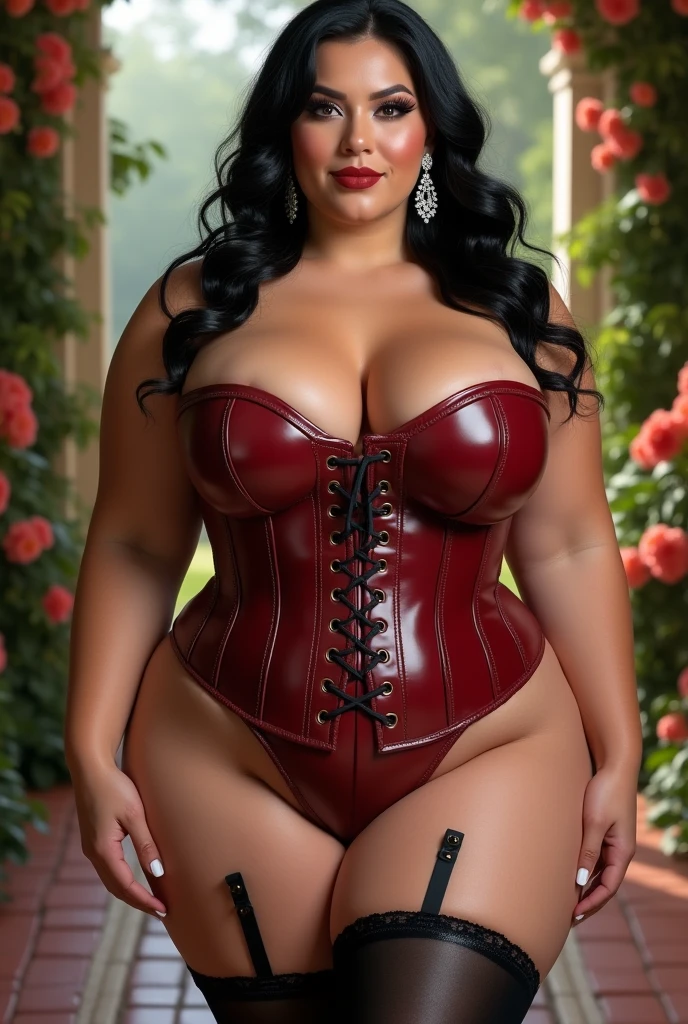 Japanese girl posing alone in bright reddish metallic blue co-blue, Small bust, but shapely, slim body and narrow waist ) ,In a bright red leather corset, honey bird, Blue metallic leather bra and panties, vests and corsets, leather clothing, elegant corset, leather lingerie, average, leather clothing metálico azul e botas longas de couro, wearing a corset, leather clothing vermelho brilhante, seductive nightgown, Lingerie with strap, no beak, dark brown short hair,,,,,,,,, Inside an old western-style stone building, (chubby:1.2) (full body:1.5), (body shot:1.5)