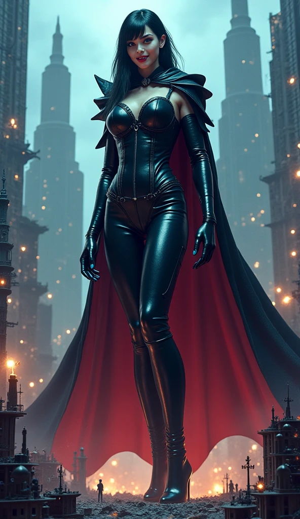 A stunning digital painting of (taylor swift:1.0),solo, (middle shot:1.4), realistic, masterpiece, best quality, high detailed, (As a female version of the protagonist of Vampire: The Masquerade - Bloodlines, create a stunning masterpiece set in the atmospheric heart of Santa Monica. Donning dark, stylish urban attire that's contrasted by her vampiric pallor, she stands before the glowing neon lights of The Asylum nightclub. This high-resolution, 8k quality image captures the essence of her vampiric allure and the dark vibrancy of the World of Darkness.:1.3),(in the style of Adam Hughes:1.1),epic fantasy character art, concept art, fantasy art, fantasy art, vibrant high contrast,trending on ArtStation, dramatic lighting, ambient occlusion, volumetric lighting, emotional, Deviant-art, hyper detailed illustration, 8k, gorgeous lighting, <lora:VampiricTech:0.35>,vamptech ,(full height portrait:1.8),(A high, messy bun with strands artfully teased to create a sexy, tousled effect.:1.2),photoshoot