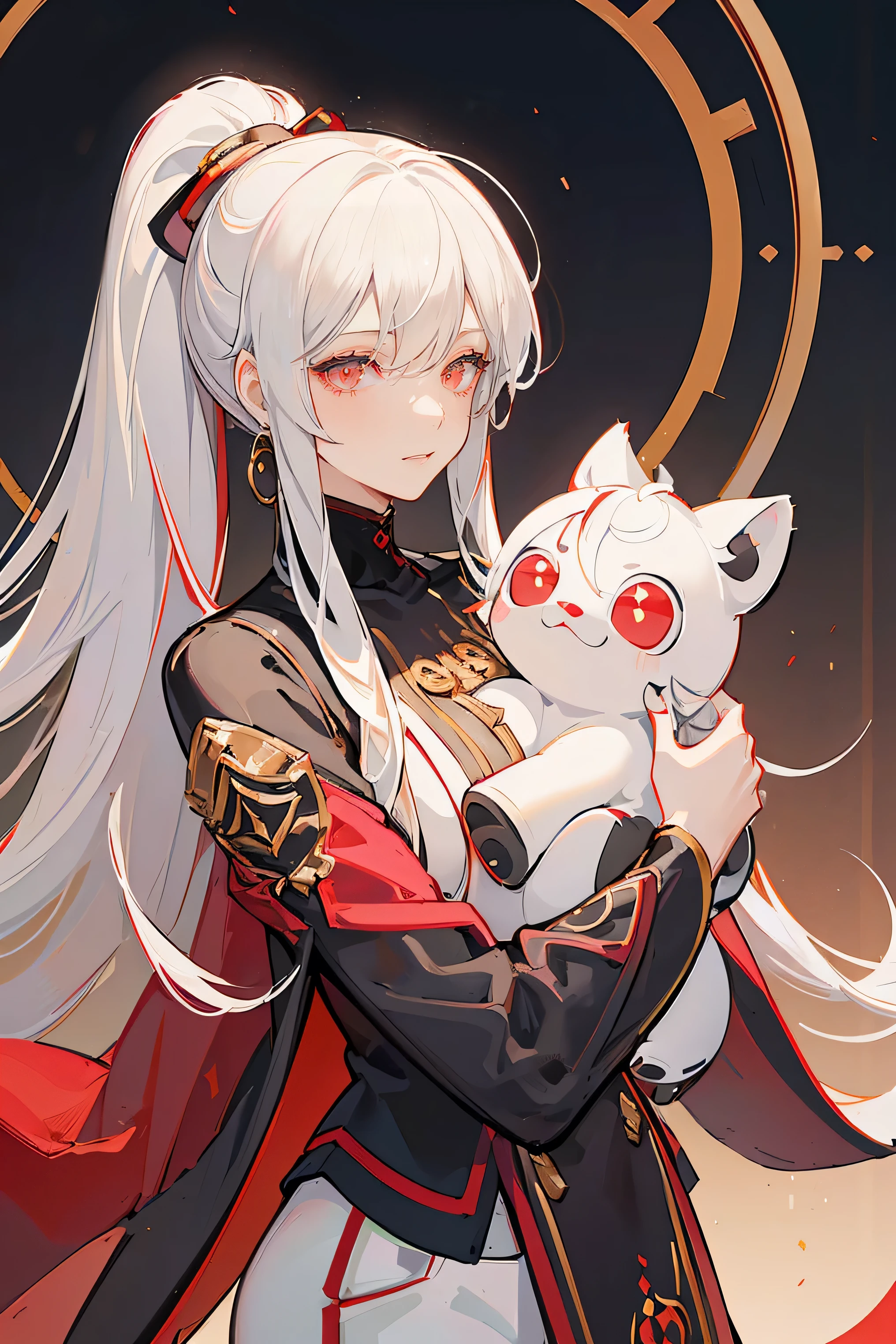 (masterpiece), best quality, seductive eyes, mature face, beautiful woman, red eyes, long white hair with bangs, double ponytail, long eyelashes, white turtleneck, black pants, big breast, anime cover, 1girl, smug face, mature face
Familiar face with arlecchino