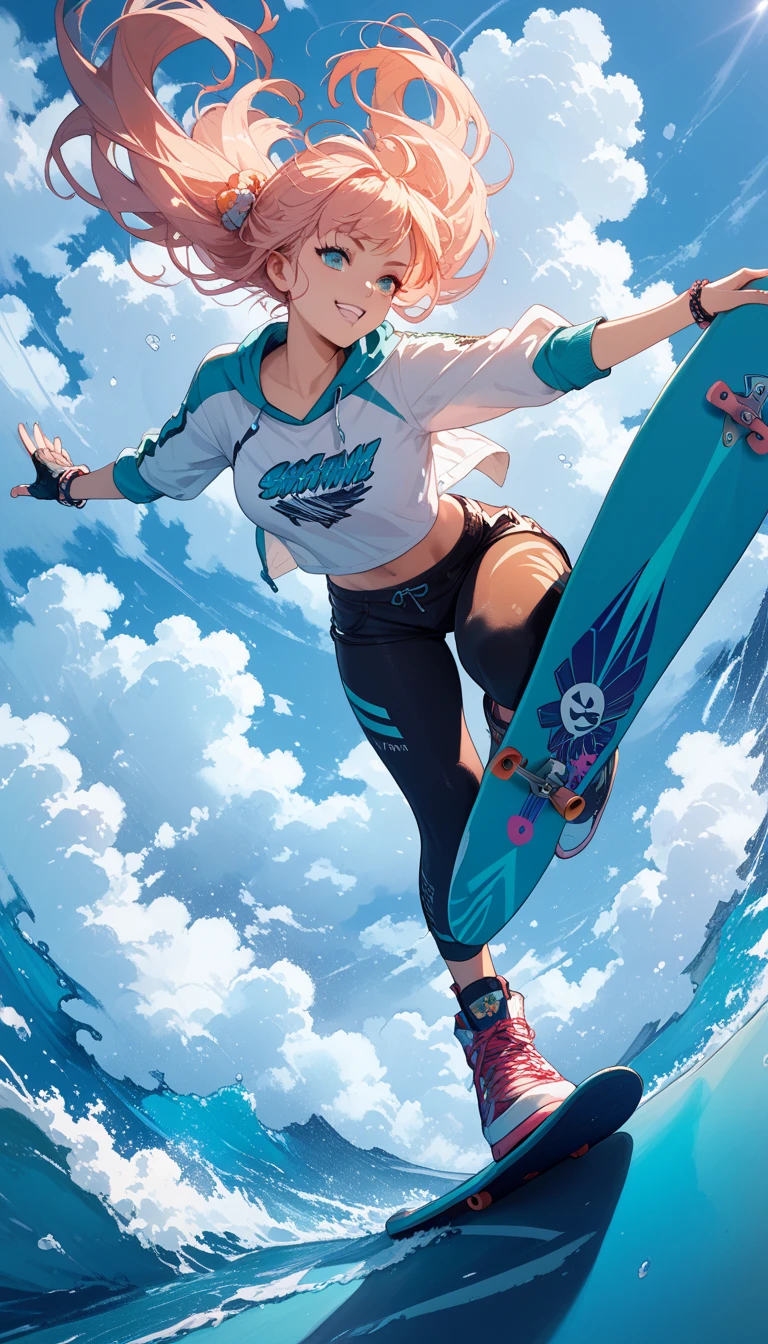 snowboard , girl anime visuals, action,