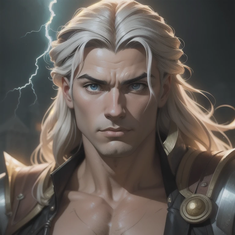  Full Portrait of Zeus ,  muscular and sturdy Greek god of lightning,  Four-color  ,full long white hair highly intricate detailed, Light and Shadow Effects, intricate, very detailed,  digital painting ,  Art Station ,  conceptual art, suave,  sharp focus,  illustration,  advanced digital anime art ,  atmospheric lighting ,  detailed face, 8 mil, QG, ArtStation, por Makoto Shinkai,  Stanley artgerm lau , wow, rossdraws”