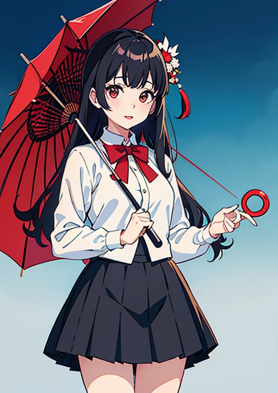 Wearing a white shirt and a black skirt、Alafi woman holding a red umbrella, Chiho, Ulzzang, Bae Suzy,  motto hole ,  Nara Yoshitomo , sakimichan, shinsui ito,  NAM JAE YEON , shikamimi,  Enoshima Junko, 8k))