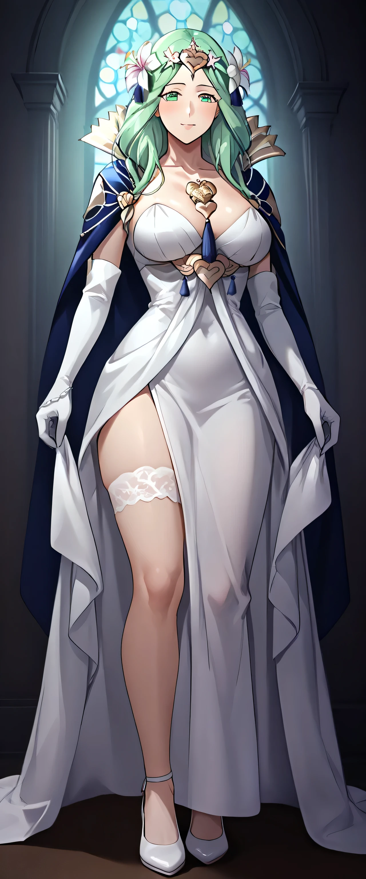 (Highly detailed CG unity 8k), (highest quality),(very detailed),(ultra high resolution), 1 female, (white cloth gag:1.4), rope bondage, breasts rope bondage, hands back rope bondage, thigh rope bondage, bust rope bondage, feet rope bondage, Arms behind the waist, ankles rope bondage, (knee rope bondage:1.4), Black Hair, (wedding dress in pure white:1.3), (White long wedding veil:1.3), Wedding Tiara, (white stockings:1.4), (White garter belt), teary eyes, church, altar, standing pose, (Skirt length to the floor:1.3), White high heels, tall,