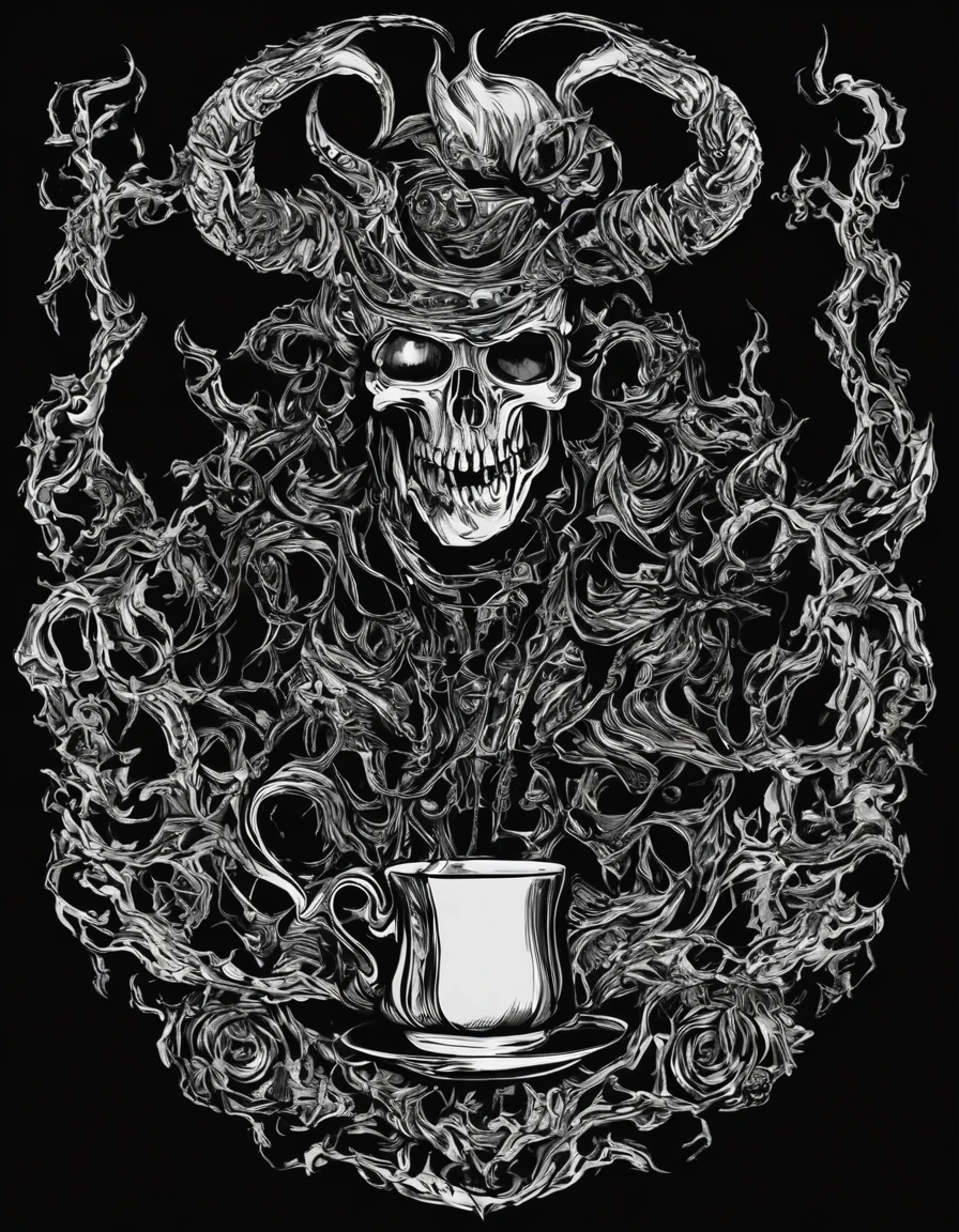 metal_tea, a demonic heavy metal rocker, Vector digital illustration, ( Black background :1.5) 