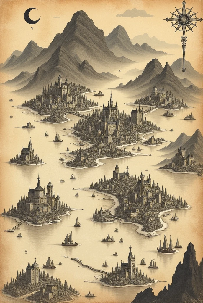 A literary map drawing in ancient Chinese ink : which shows four ...