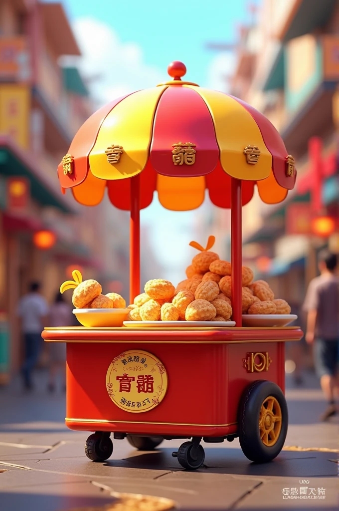 3D cart selling
red and yellow, with the attractive, unique and innovative 'Dimsum Pwoll' brand