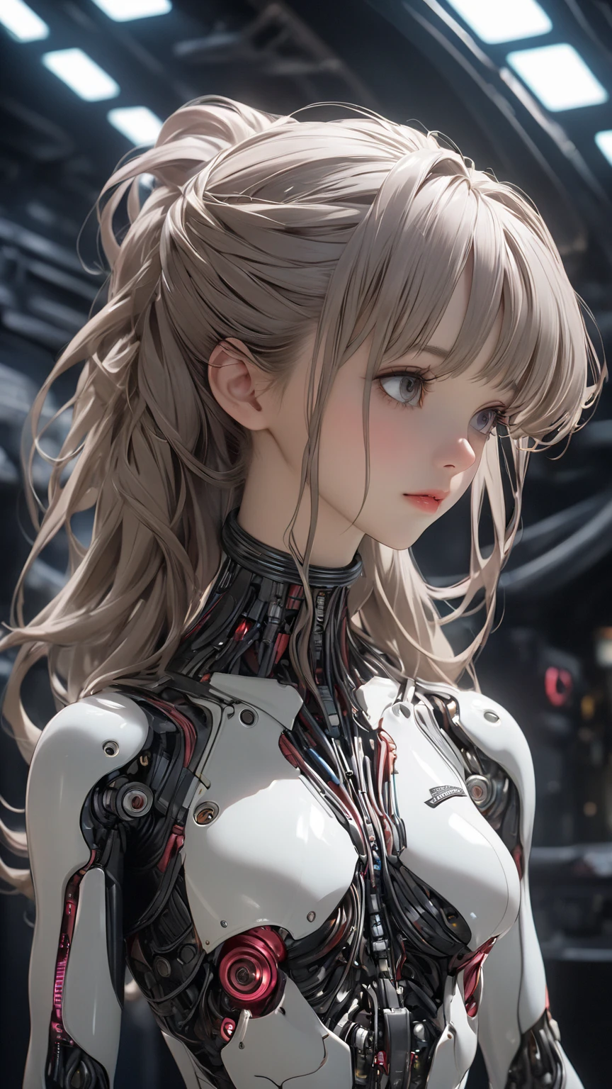 [cat : girl : 7], chest, porcelain face, cyborg, robotic parts, 150 mm, beautiful studio soft light, rim light, vibrant details, cyberpunk, hyperrealistic, anatomical, facial muscles, cable electric wires, microchip, H. R. Giger style, extremely detailed  (realistic, photo-realistic:1.37),Amazing, finely details