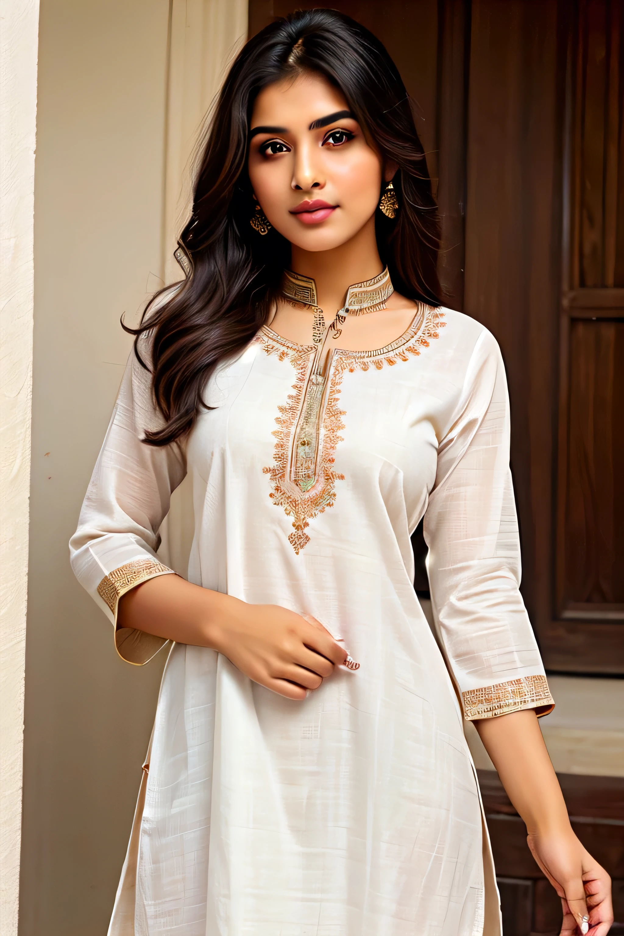 An Indian girl perfect figure,cute face,big boob and asss
in kurta aand trousers, front view,full body , being horny and pervert