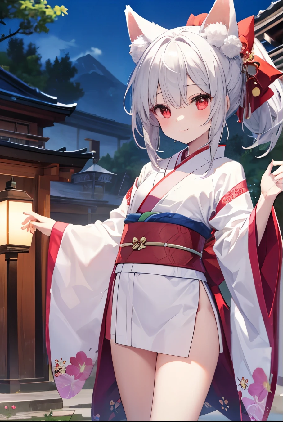 Anime girl in kimono outfit holding a lantern in front of a building ...