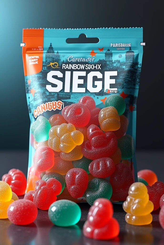 Um pacote de balas de gelatina do rainbow six siege