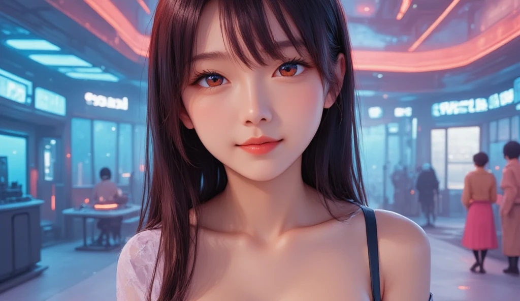 masterpiece, 1 beautiful girl, Detailed eye, Swollen eyes, top-quality, 超A high resolution, (reality: 1.4), 电影灯光, japanes, a asian beauty, very extremely beautiful, Beautiful skins, A slender, Forward-facing body, (A hyper-realistic), (hight resolution), (8K), (ighly detailed), ( Best Illustration), (beautifully detailed eyes), (ultra-detailliert), 详细的脸, Bright lighting, Professional Lighting、The background is a cyberpunk room with a large number of monitors.、The cord is connected from the costume、Hair color is red、headset on head、small tattoo on face、women game solution christmas、snowscape、