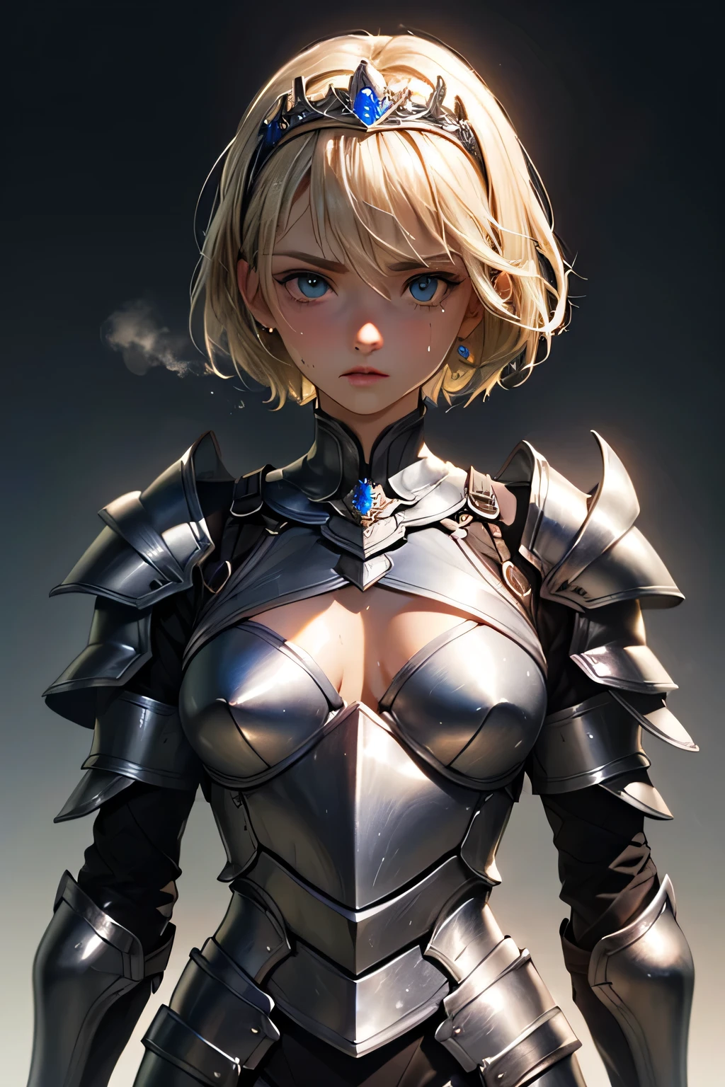 (((High resolution:1.5))), (((Very detailedな:1.5))), ((７Head to Body:1.3))、(((Bright interior、Midday light background)))、(((Beautiful and detailed eyes:1.3))), (((Very detailed))), (((Details face:1.5))), (((Very delicate body:1.5)))、((Mid-chest:1.2)))、(((Waist:1.3)))、(((belly button:1.3)))、(((thigh gap:0.4))),(((Blonde:1.5)))、(((afro hair:1.6))),(((Normal limbs)))、(((boyish:1.5)))、(((Leather Armor Warrior:1.5))、(((No makeup:1.5)))、(((Large sword:1.5)))、((FGO,Mysterious Heroine X:0.6))、