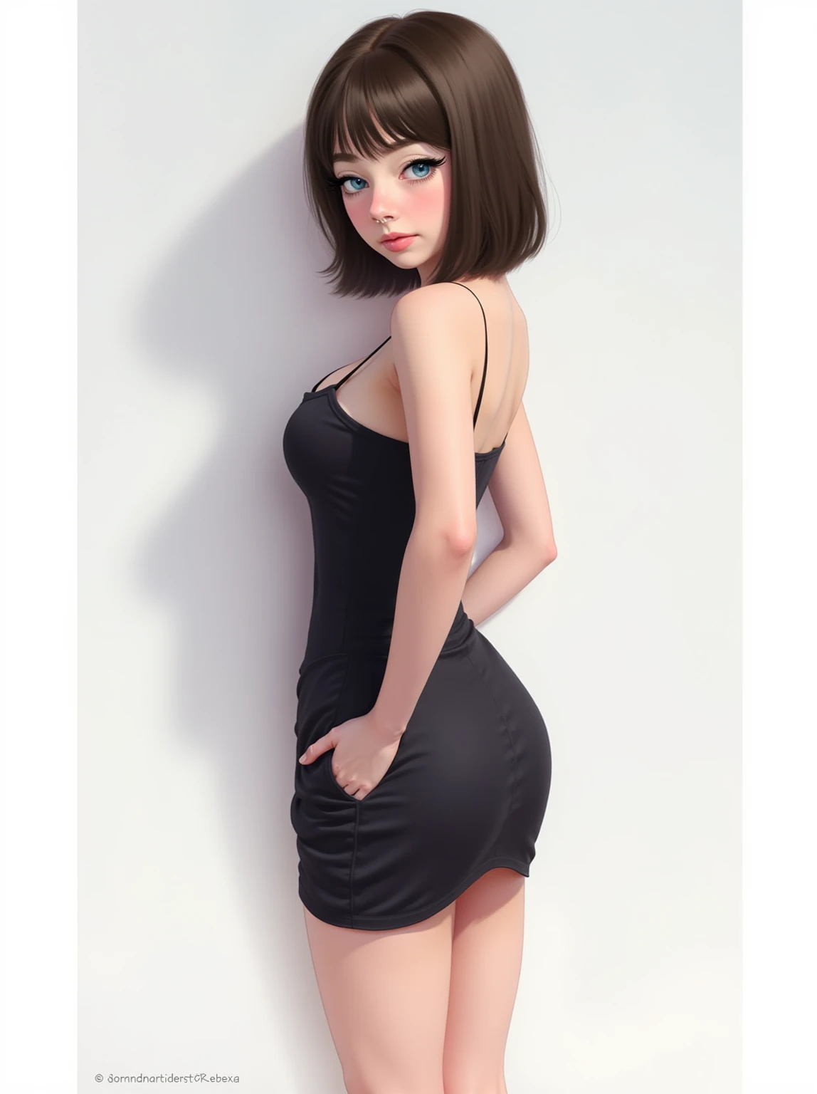 Create a 17-year-old blue-eyed girl with a tight skirt 