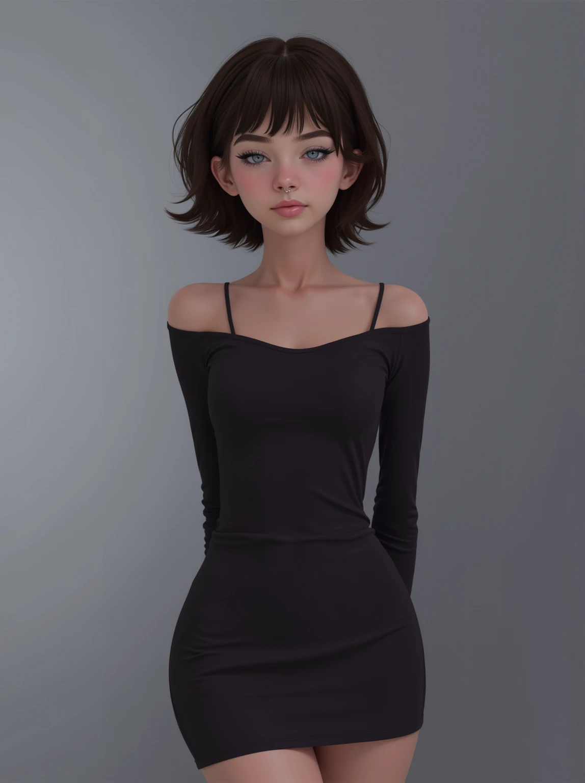 Create a 17-year-old blue-eyed girl with a tight skirt 