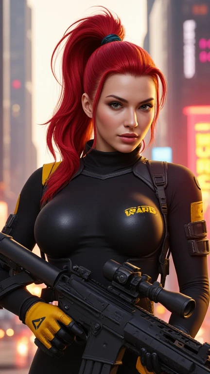 Lucy Pinder, Face portrait, Pretty face, smiling, cleavage, red hair, straight hair, Ponytail, Hoop earrings,((very intense makeup)), ((Gold lipstick)), ((gold lips)) , makeup, long sleeve t-shirt, black t-shirt, black shorts, beautiful buttocks, ((Voluptuous woman)), On her back, at the gym