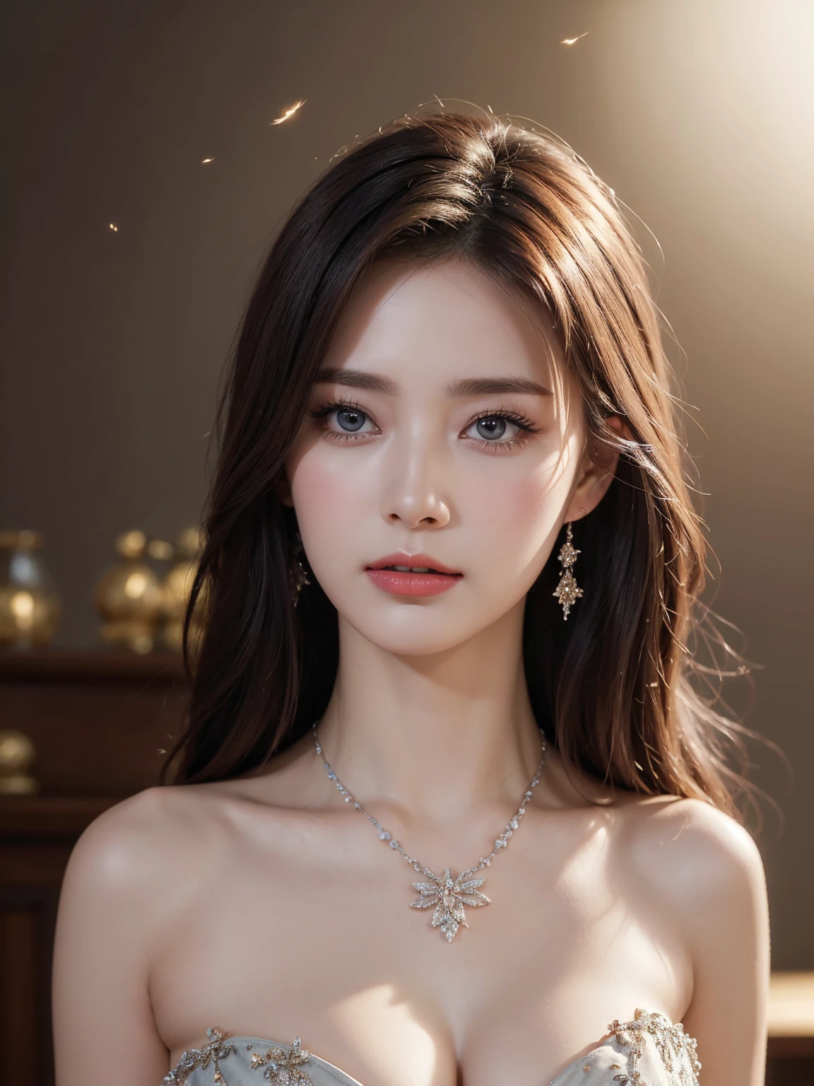 (((surreal woman)))、((very beautiful 30 year old white woman))、(((big big tits)))、(((Big big cleavage)))、のWitch girl、blonde mature、plump body shape、smile、middle-aged beauty 、Very delicate and delicate skin texture、Witch girl、{(ancient ornate and luxurious temple)、(many torches are burning)}、red lips、fine scarlet eyes、(((Luxury and gorgeous silver outfit and luxurious accessories)))、I have a shining platinum wand、