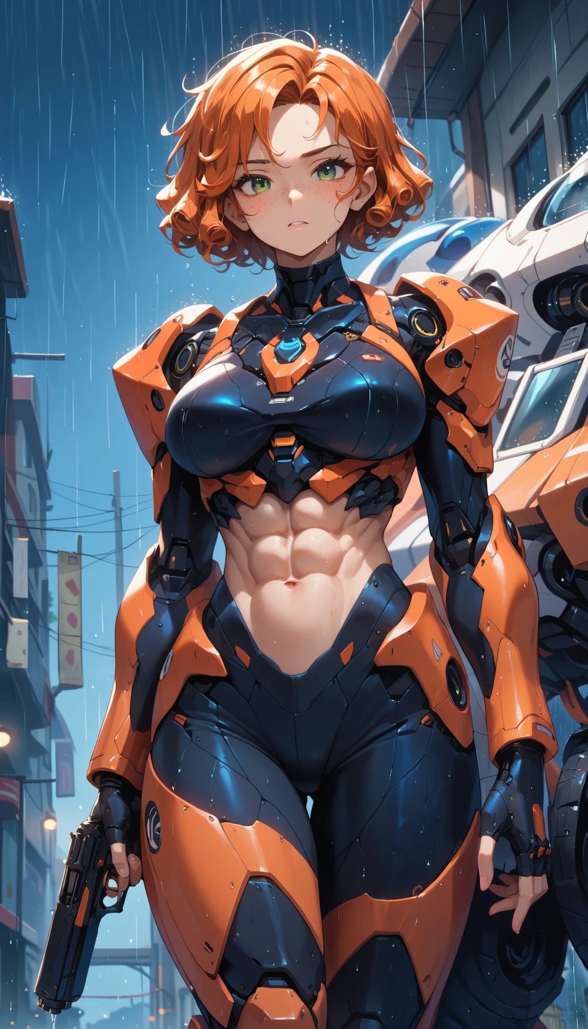 Woman body defined thick thighs cybernetic body parts, short underwear