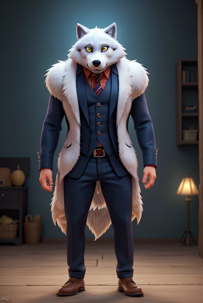 Strong man clothing futuristic animal hair suit wolf evil eyes with LEDs 