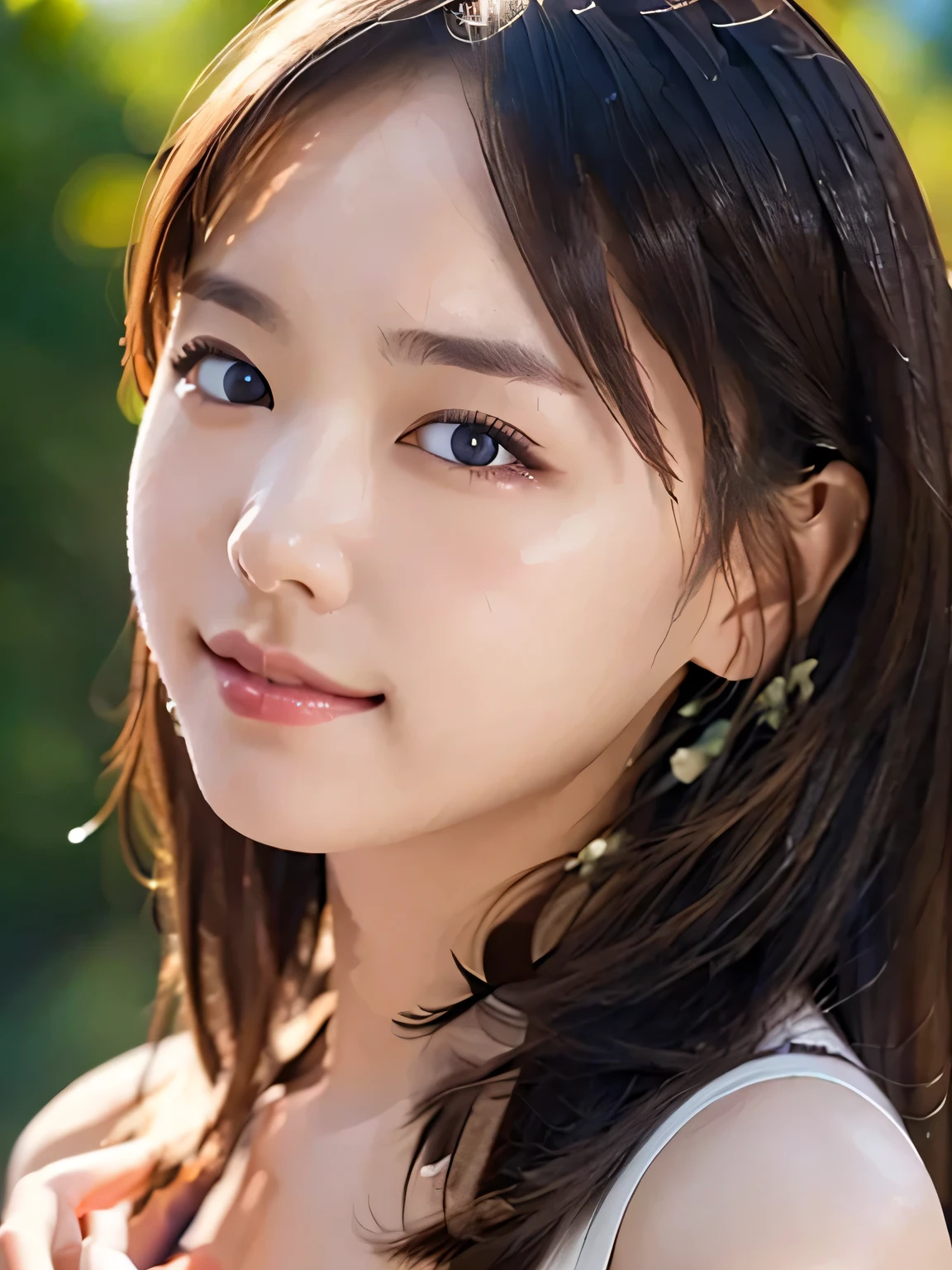 NSFW, Draw the character from the waist up. She is holding a thick sausage on a skewer with both hands and biting into it, capturing a candid and delicate moment. The figure is a topless, with beautifully petite features. She wears plain white panties, her shy blush adding a sense of innocence and subtle vulnerability. ( RAW photos , top quality ), ( realistic , photo- realistic :1.4), masterpiece, extremely delicate and beautiful, extremely detailed, 2k wallpaper, amazing on the beach, Detailed description, extremely detailed CG unity 8k wallpaper, ULTRA DETAIL, high res, Soft light, beautiful detailed girl looking back, extremely detailed eyes and face, beautiful detailed nose, beautiful detailed eyes, cinematic lighting, Perfect Anatomy, slender body.