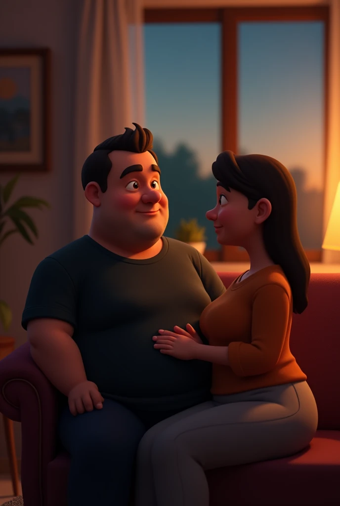 Man being hugged by a fat person