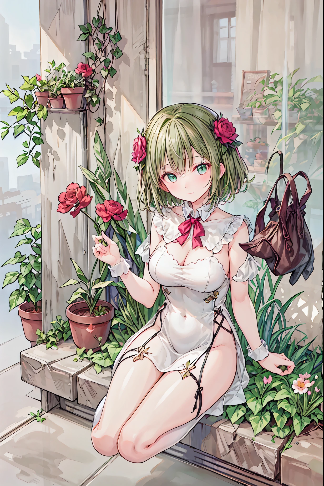  beautiful illustration,  top quality, cute girl, krbwx,  full body, Hippeastrum, Game,  ranunculus 