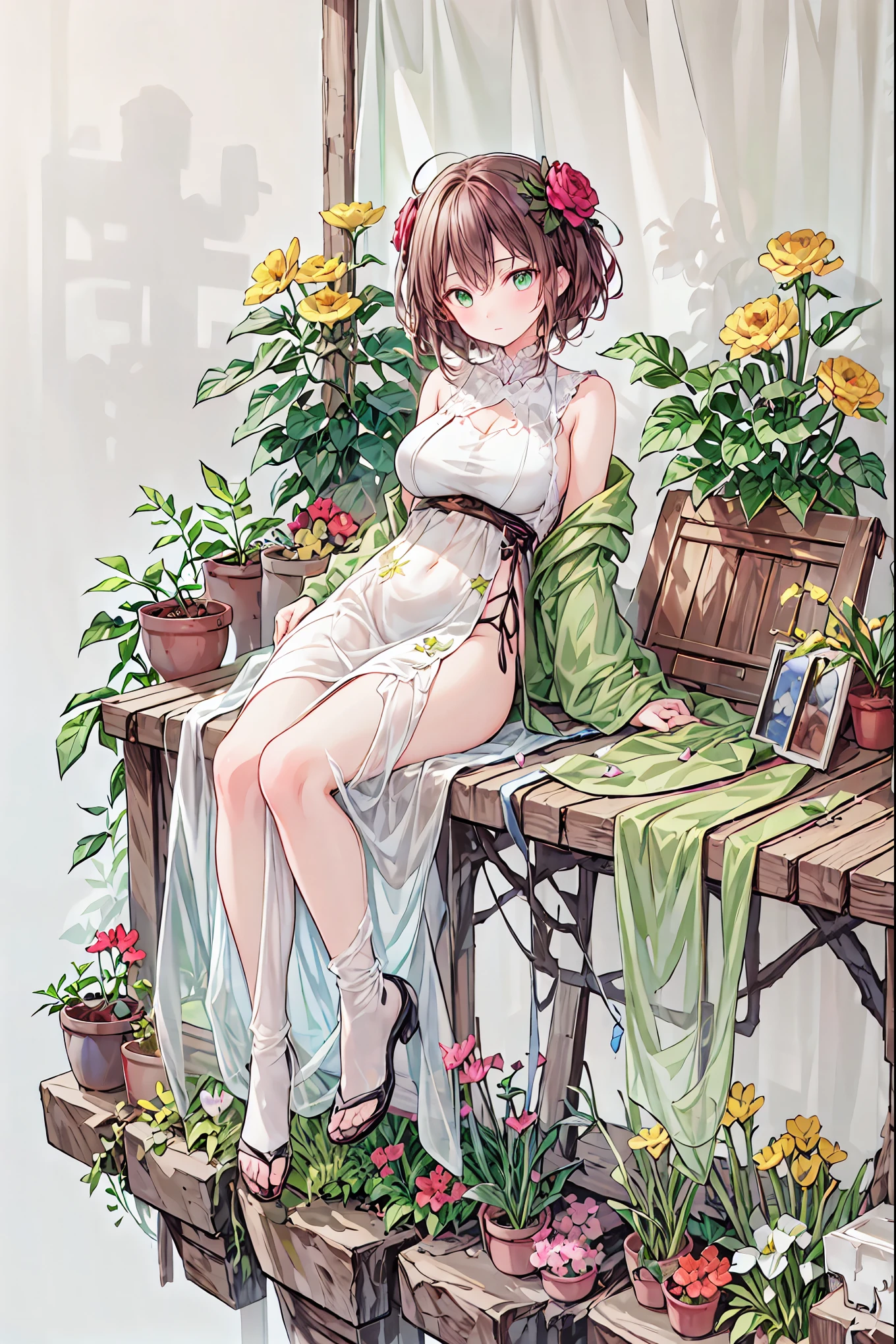  beautiful illustration,  top quality, cute girl, krbwx,  full body, Hippeastrum, Game,  ranunculus 