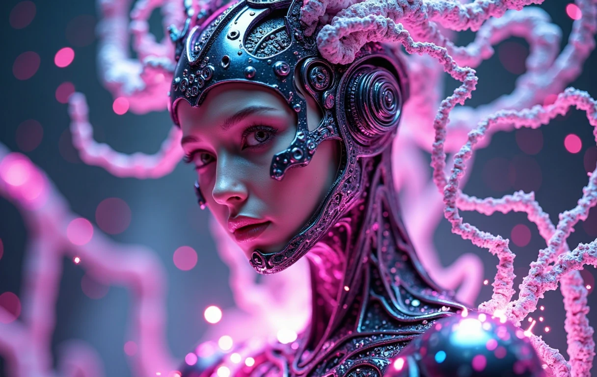 cyborg, glowing tubes, surreal surrealistic dreamlike masterpiece award winning extraordinary detailed work by chang kitchin vaporwave dystopian extremely detailed highly detailed futuristic cleveland ohio cinematic rim lighting octane rendering, 
1girl, beautiful detailed eyes, beautiful detailed lips, extremely detailed face and eyes, long eyelashes, 
intricately detailed colourful clothing, cleavage, bare stomach, bright glowing eyes
intricate, mesmerizing, captivating, surreal, bizarre, unsettling, ethereal, moody, atmospheric, cinematic lighting, volumetric lighting, dramatic shadows, intricate details, photorealistic, 8k, best quality, hyper detailed, sharp focus, 
floating in multi coloured water, shot from above. bright glowing tubes, 
physically based rendering, vibrant colors, vivid colors, sexy, seductive, alluring.