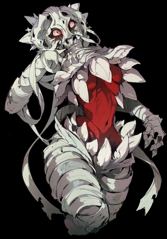 Kaiju numero 11, Eyes red, face of bones, not very big horns, strong body half humanoid and alien, white tail