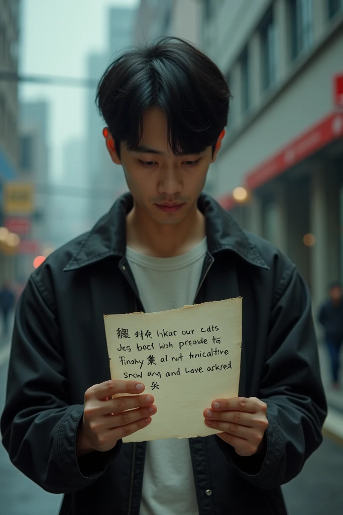 an asian boy, White skin, Antisocial, high , university, making a heart with your hands