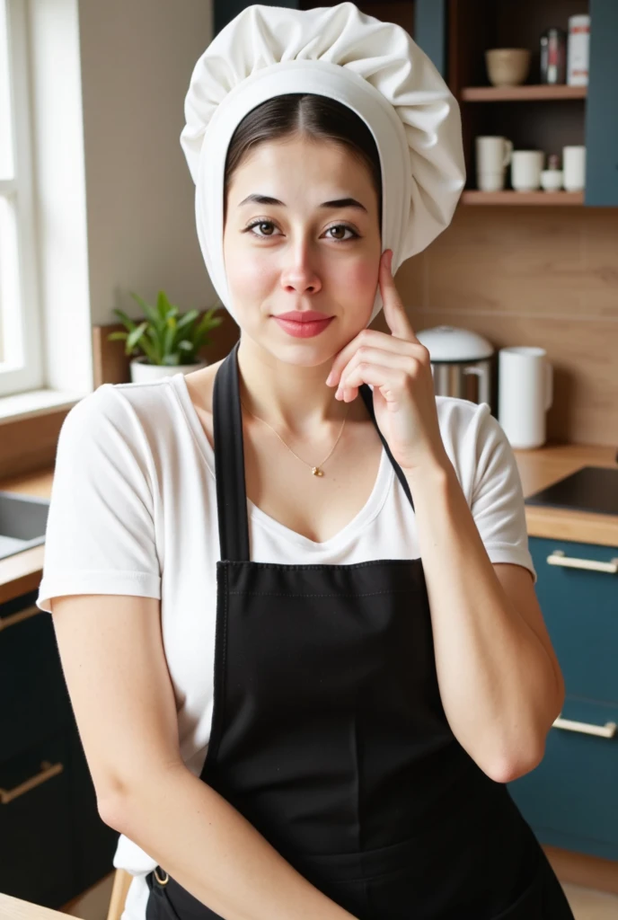 photo of (cute 20yo girl:1.2) in the kitchen, (naked apron:1.2), freckles, (chef's hat:1.2), (big breasts:1.1), pale skin, (perfect eyes:1.1), volumetric light, (detailed skin texture:1.4), pores, (photorealism:1.4), intricate details, (attractive:1.3), handsome, perfectly detailed eyes, perfect lighting, masterpiece, (best quality:1.3),
