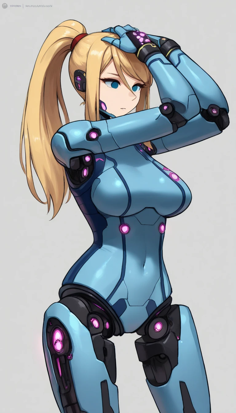 masterpiece, best quality, extremely detailed, (8K, 4K, Best Quality, hight resolution, 超A high resolution:1.1), ,8k portrait, Japaese android Girl,Plump , dark black leg cover,announcer,control panels,android,Droid,Mechanical Hand, Robot arms and legs, Black Robot Parts,yellow ponytail,Mechanical body,Blunt bangs,perfect mechanical abdomen,blue robotics parts,perfect robot woman,future laboratory,cyber pank,charging spot,laboratory,long tube,thick cable connected her neck,blue ceramic body ,perfect mechanical body, blue robot body,lod antenna,mechanical ear cover,android,robot humanoid,black sponge joints,The removable cover is in the groin,The connection port is in the groin,opened chest panel,access panel on the chest,opened breast panel,perfect mechanical breast,perfect black machine body,perfect black android body,She has repaired,assembly plant,no human skin,visor,mistyrobot,samus aran,dress,malfunction,robot joint,doll joint,robotization,partial robotic,empty eyes,dress,android,approaching,extremely slender figure