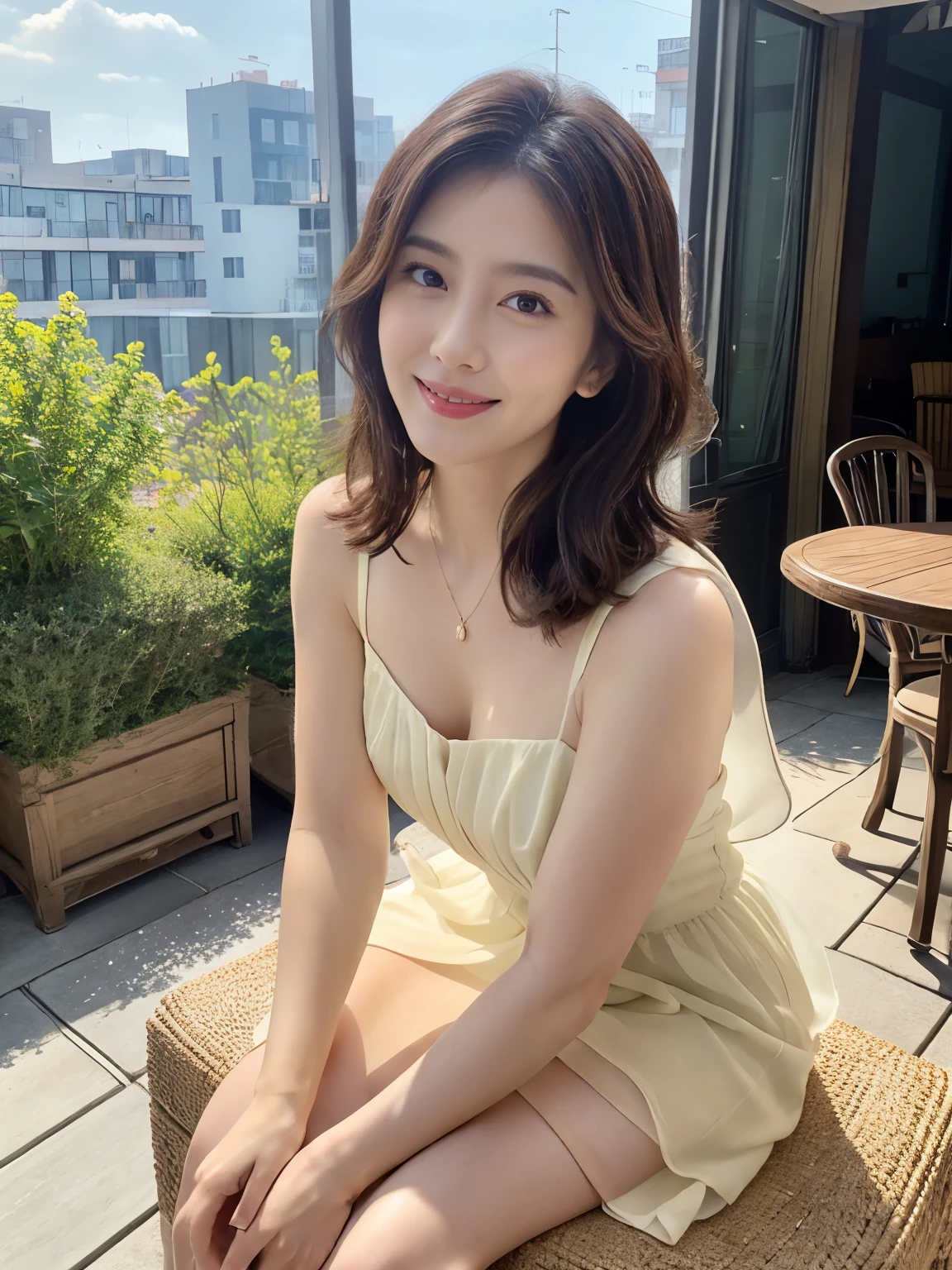 (actual, high resolution:1.3), 1 A 45-year-old Chinese woman with a perfect figure, The face shape and eyes are super delicate, short hair, Wrap your chest,Tight skirt wrapped around hips, in tourist attractions, in the park,in the forest,big breasts, Naked trench,long legs,High heel,Full body image