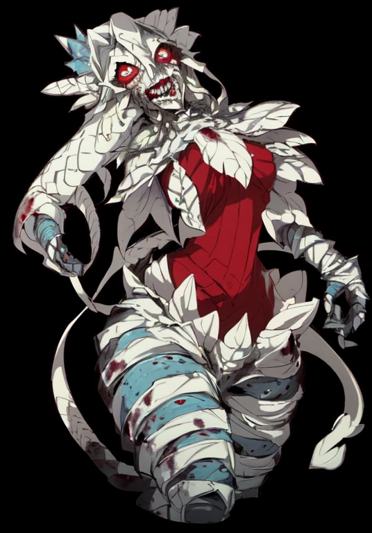 1girl,mutant flower, White hair, blood tears, dark circles under eyes, cursed,(blood cover, chains), scar cover, (high resolution, high detail, best quality), pain, scream