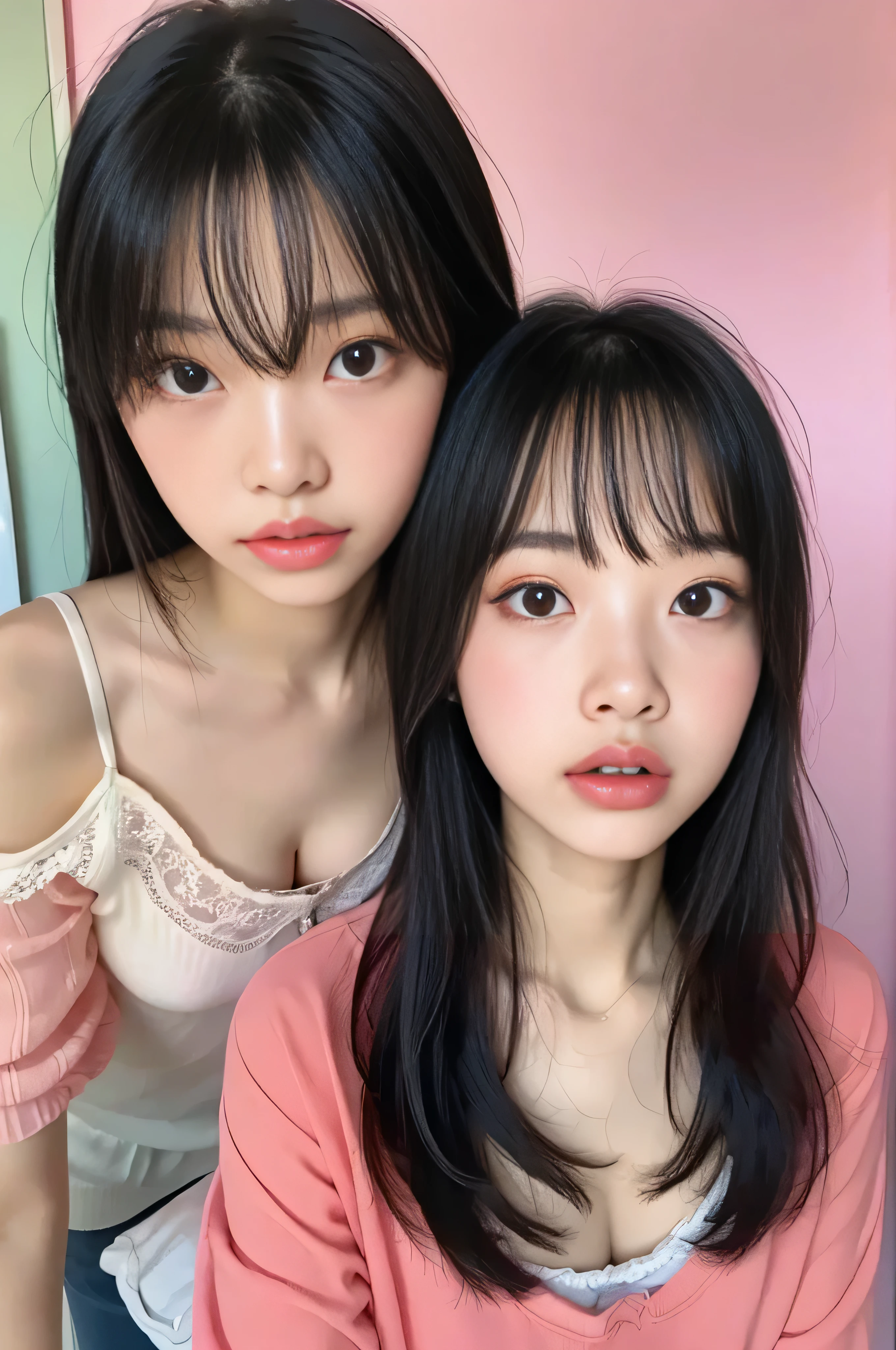 photorealistic,( Top Quality 、8k、32K、masterpiece)、take off your blouse 、 upper body close-up 、(( realistic skin types ))、( lean forward :1.3)、( oversized blouse 、 loose blouse 、 close-up portrait :1.2)、(Detailed Bra)、 Japanese 、18 years old、lips, very cute girl、 beautiful girl 、 in the girly room 、 to restore color to my face 、 long black strait hair、View from front above, 