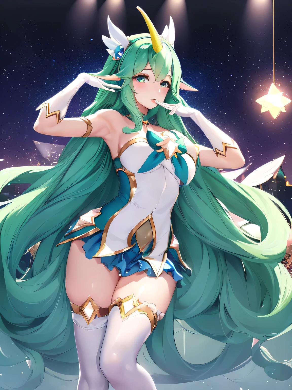 1girl, solo, Palutena, as a doll-like dancer figure, Palutena transformed into a wax doll, artificial white wax skin, skin made of wax, shiny wax skin, palutena lifeless doll-like eyes, ahegao, pole dance, pole-dancing gestures, appealing expression, display, like an attraction feature, nightclub, stuff arround.